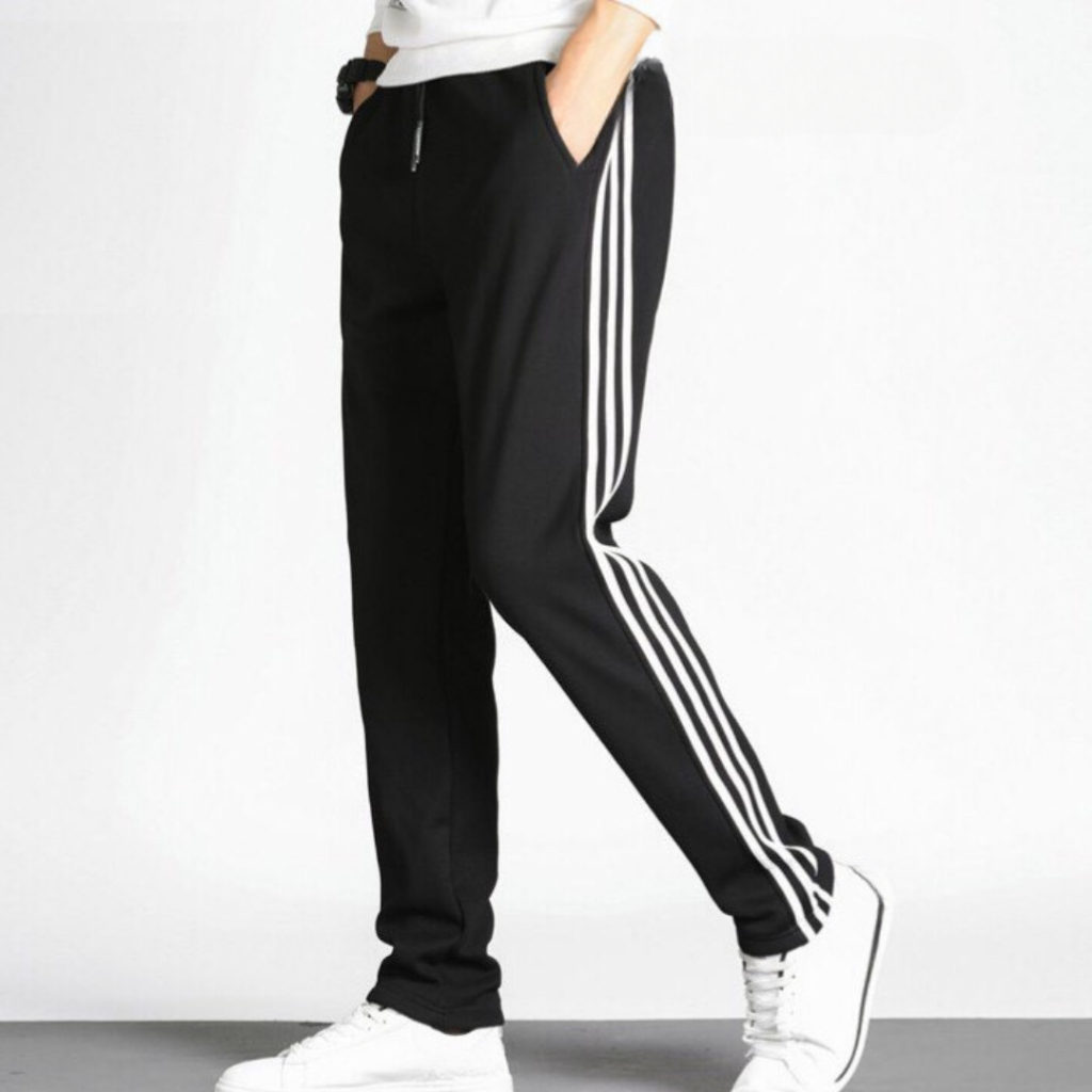 Quần Dài Ống Rộng Form Suông Phối Viền Unisex Vải Nỉ Kèm Dây Rút Gấu Thế Thao K1