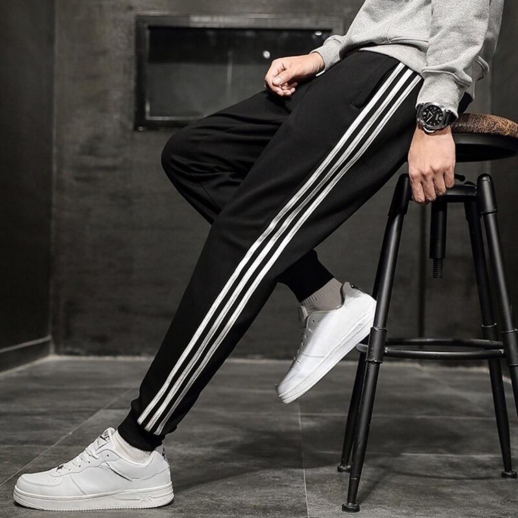 Quần Dài Ống Rộng Form Suông Phối Viền Unisex Vải Nỉ Kèm Dây Rút Gấu Thế Thao K1