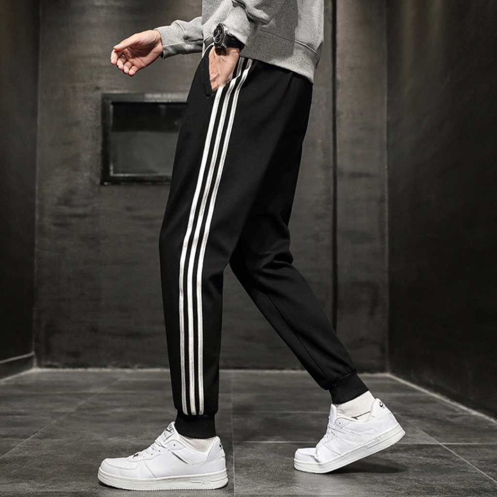 Quần Dài Ống Rộng Form Suông Phối Viền Unisex Vải Nỉ Kèm Dây Rút Gấu Thế Thao K1