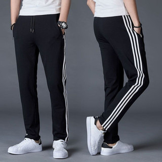 Quần ống rộng unisex phối 3 sọc trắng thời trang phong cách, lưng thun có túi hai bên 40-68KG K1