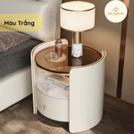 Bàn Đầu Giường Mặt Kính - Cánh Gỗ Bọc Da Napan - Tầng 2 Mặt Đá Sang Trọng Nẹp Viền Mạ Crom Vàng — ảnh 6