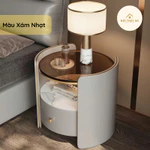 Bàn Đầu Giường Mặt Kính - Cánh Gỗ Bọc Da Napan - Tầng 2 Mặt Đá Sang Trọng Nẹp Viền Mạ Crom Vàng — ảnh 7