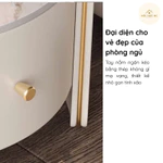 Bàn Đầu Giường Mặt Kính - Cánh Gỗ Bọc Da Napan - Tầng 2 Mặt Đá Sang Trọng Nẹp Viền Mạ Crom Vàng — ảnh 2