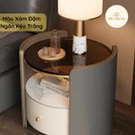 Bàn Đầu Giường Mặt Kính - Cánh Gỗ Bọc Da Napan - Tầng 2 Mặt Đá Sang Trọng Nẹp Viền Mạ Crom Vàng — ảnh 8