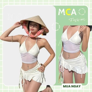 Set 3 món bikini lưới mảnh phối kèm chân váy MCA phong cách mùa hè đi biển S076
