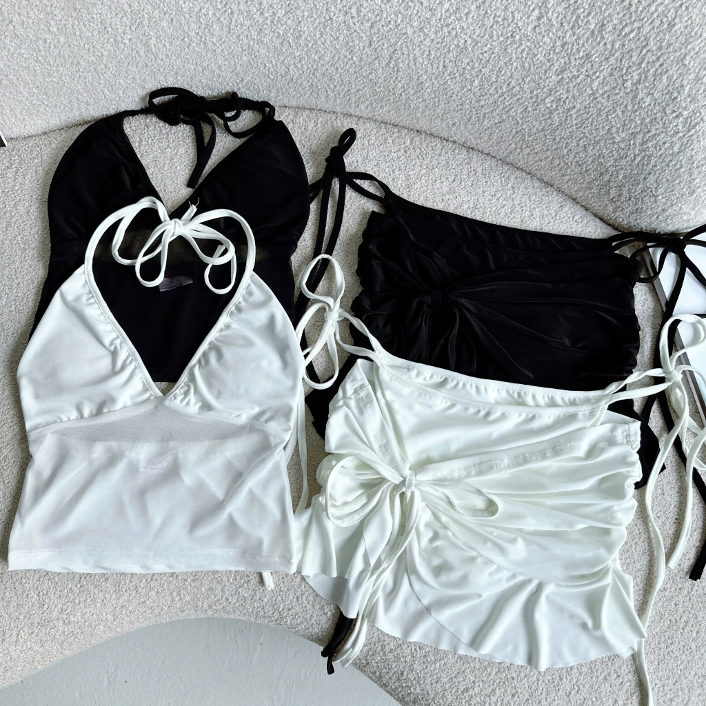 [ Video sp thực tế ]Set 3 món bikini lưới mảnh phối kèm chân váy MCA phong cách mùa hè đi biển S076