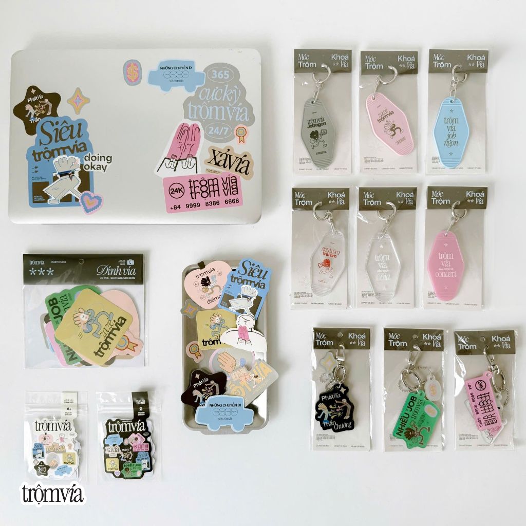Móc khoá nhựa Trộm vía keychain cute phụ kiện trang trí sổ tay túi xách ...