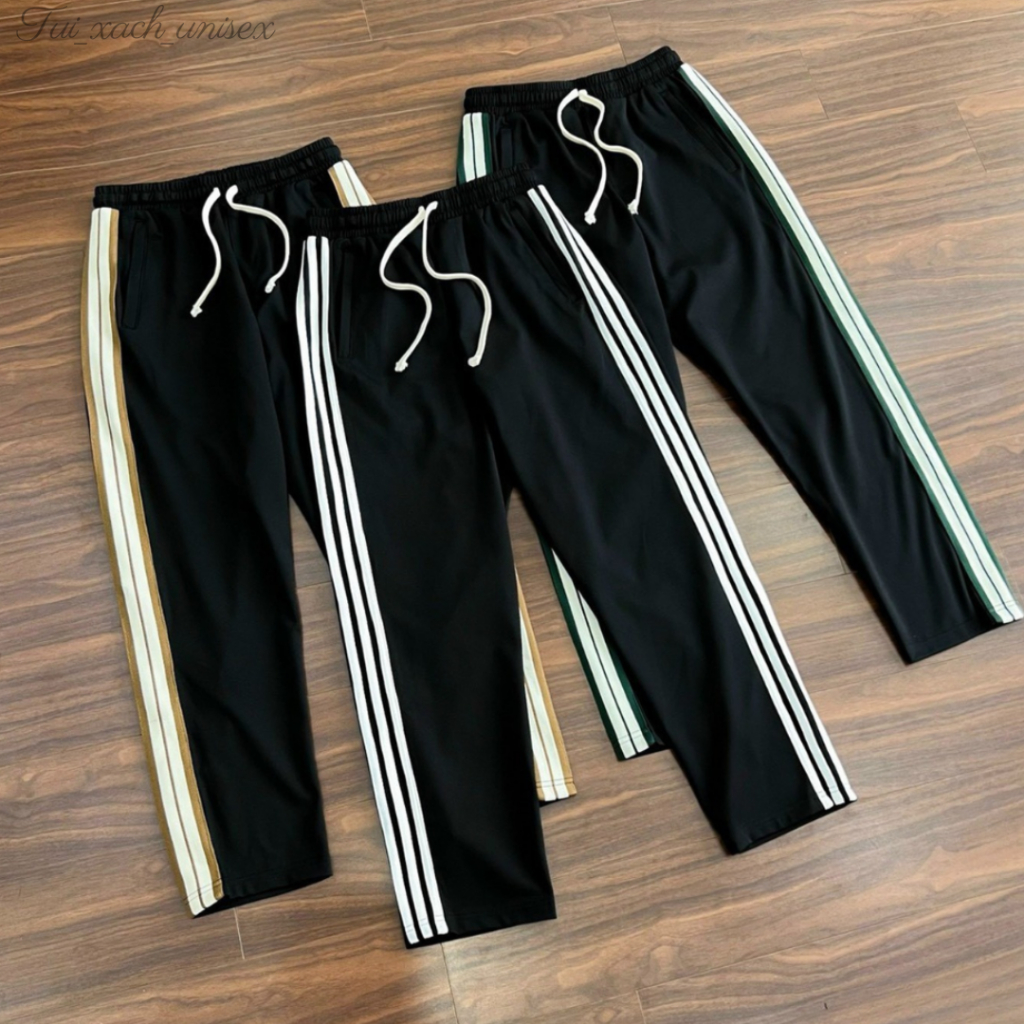 Quần Dài Ống Rộng Form Suông Phối Viền Unisex Vải Nỉ Kèm Dây Rút Gấu Thế Thao K1