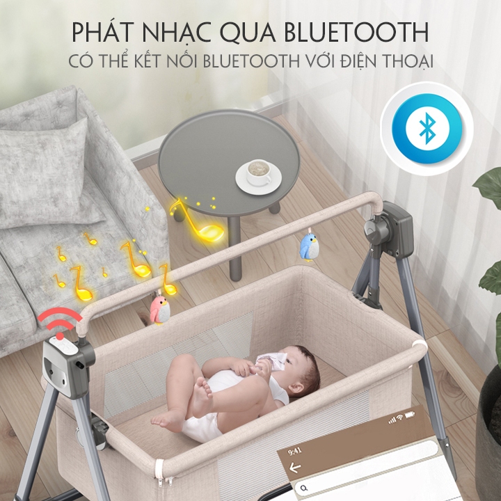 Nôi điện tự động,nôi điện đa năng Honalife bảo hành 12 tháng,3 chế độ hẹn giờ,5 cơ chế đu đưa cho bé