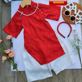 Sét Áo Dài Tết Cho Bé Gái Áo Gấm + Quần Lụa, Áo Dài Tết Cổ Tầu Cho Bé Gái Mặc Đi Chơi, Lễ Hội, Văn Nghệ DA03 - BEEKIDS