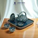 Bộ Ấm Trà Quai Trúc Men Hỏa Biến Xanh Ngọc Thạch Kèm Khay Vuông - Bộ Ấm Chén Gốm Sứ Xuất Khẩu Cao Cấp Sang Trọng — ảnh 3