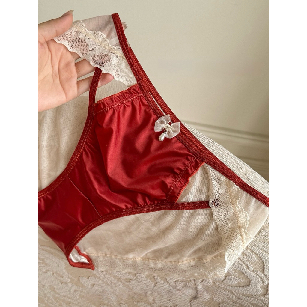 Quần lót lụa đỏ mix ren Lalaly L03, quần chip sang trọng trẻ trung ren lụa cao cấp mềm mịn quyến rũ