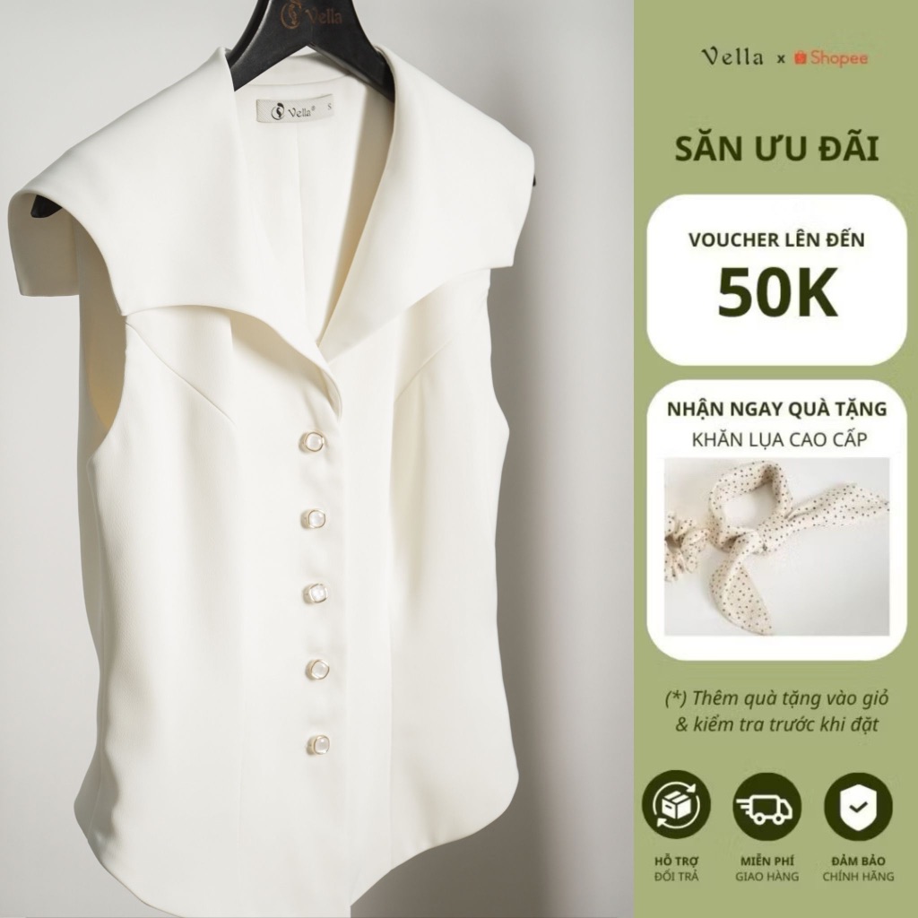 Set đồ công sở áo peplum cổ lá màu trắng / đen và chân váy A-line đen – Vella VA24023 VV24097
