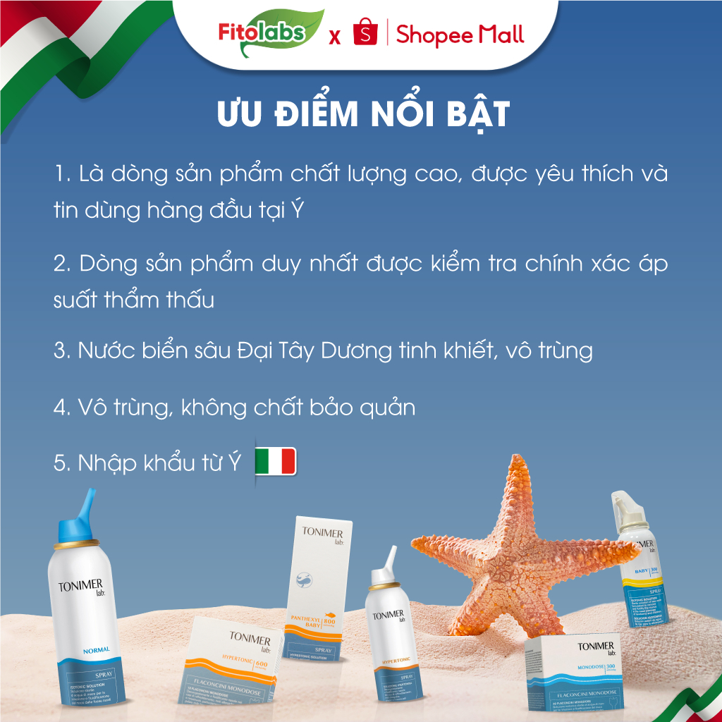 [TRẺ SƠ SINH] Xịt Mũi Ưu Trương Cho Bé Tonimer Hypertonic Baby 600 mOsm/kg Giảm Nghẹt Khô Mũi Viêm Mũi Dị Ứng Chai 100ml