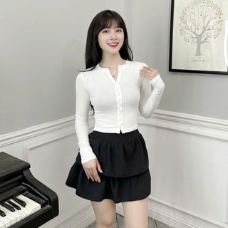 Áo Thun Dài Tay Chất Tăm Thỏ Dày Dặn 247store, Áo Phông Nữ Dáng Ôm Cài Khuy Ngực Mềm Mại