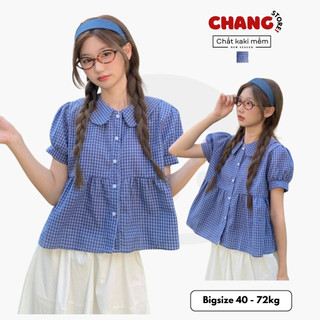 Áo Babydoll Kẻ Caro Cổ Sen Tay Bồng Chất Thô Cotton Dáng Rộng Style Dễ Thương ChangStore - A33