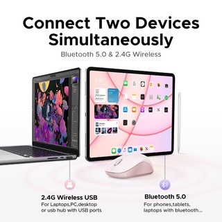Chuột không dây, UGREEN, Chế độ kép 2.4G và Bluetooth, 4000DPI, Có Thể Điều Chỉnh 4 cấp độ, 3 nút im lặng, Màu xám