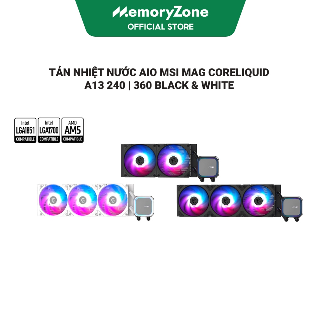 Tản nhiệt nước AIO MSI MAG CORELIQUID A13 240 | 360 Black & White - Bảo hành 36 tháng | BigBuy360 - bigbuy360.vn
