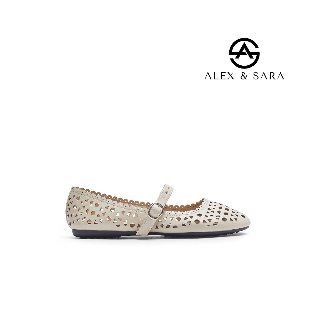 BB06 - Giày búp bê đế bệt Alex & Sara khắc lazer da mềm quai cài êm chân
