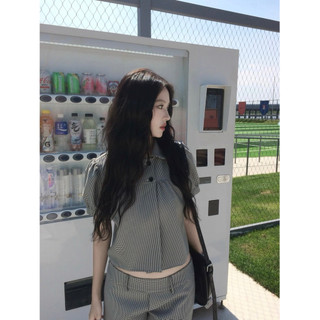 Le rouge | Set áo tay bồng quần short kẻ Heein sleeves top