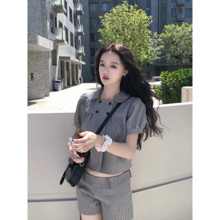 Le rouge | Set áo tay bồng quần short kẻ Heein sleeves top