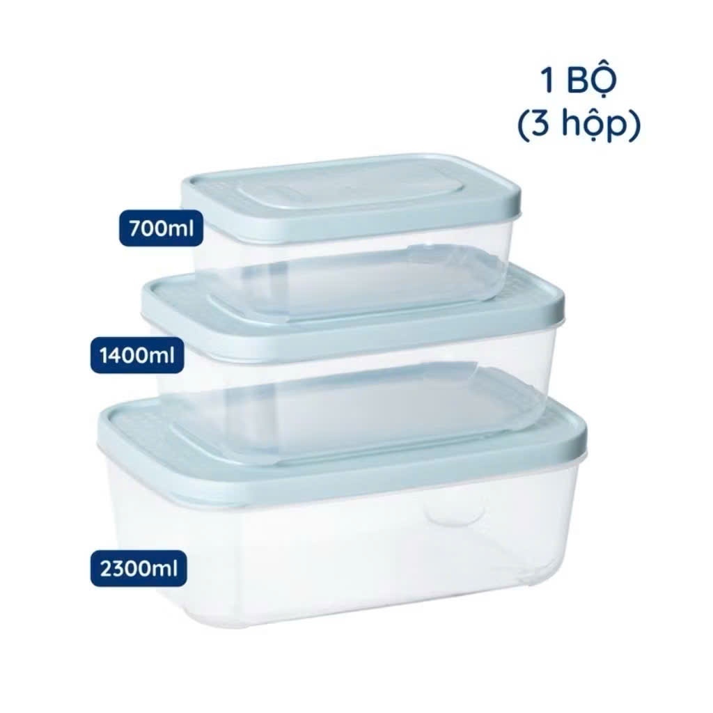 Bộ 3 hộp nhựa Hokori đựng thực phẩm tủ lạnh, nắp nhựa dẻo - an toàn, tiện lợi
