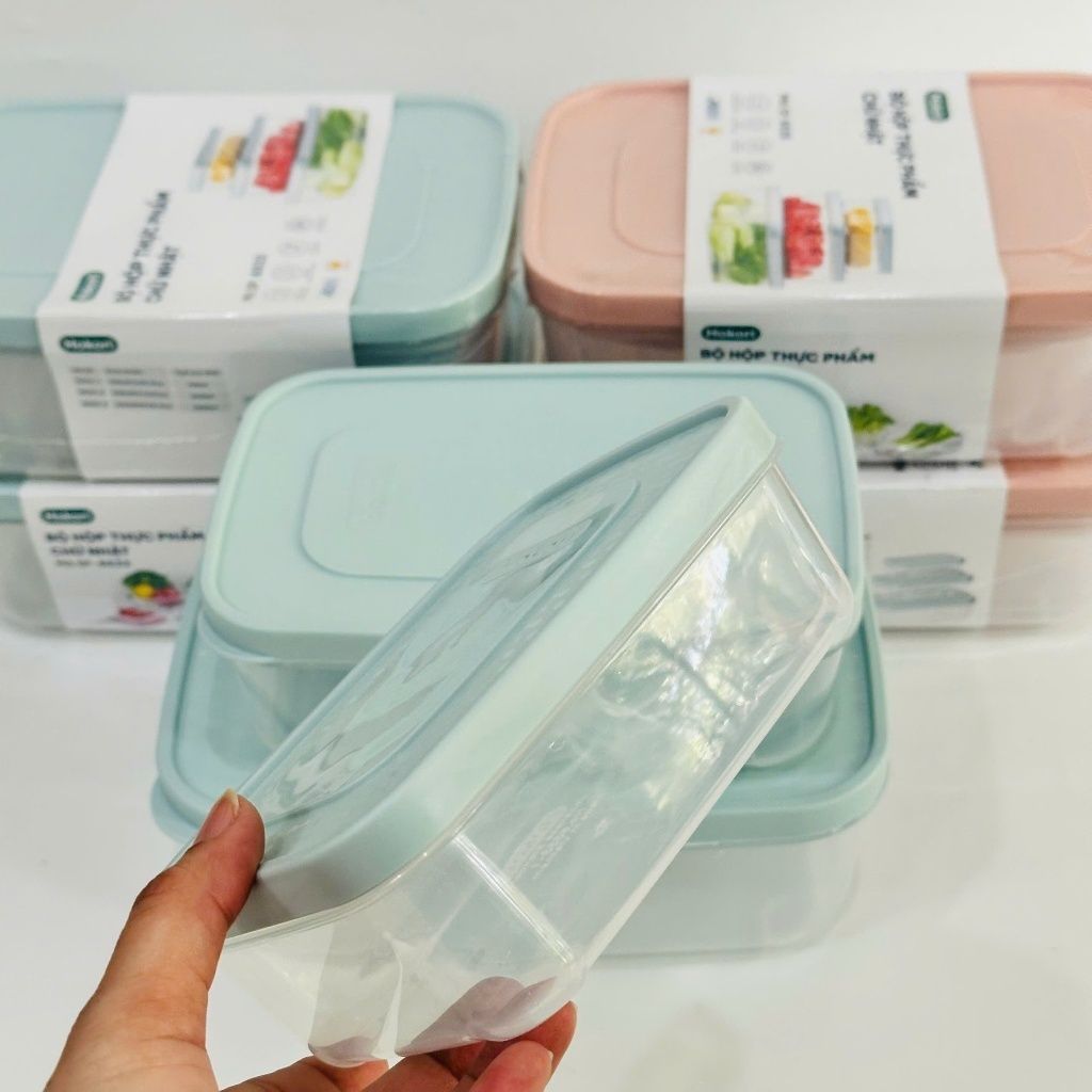 Bộ 3 hộp nhựa Hokori đựng thực phẩm tủ lạnh, nắp nhựa dẻo - an toàn, tiện lợi