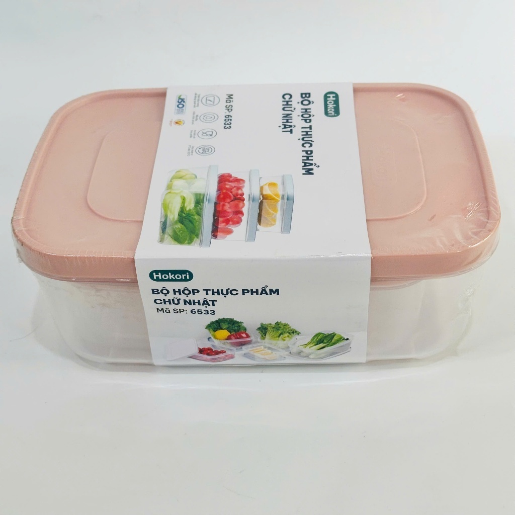 Bộ 3 hộp nhựa Hokori đựng thực phẩm tủ lạnh, nắp nhựa dẻo - an toàn, tiện lợi