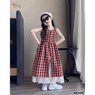 [B&G] Đầm váy maxi caro phối ren dài điệu đà cho bé gái từ 10-45kg(2-12 tuổi)
