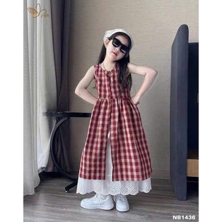 [B&G] Đầm váy maxi caro phối ren dài điệu đà cho bé gái từ 10-45kg(2-12 tuổi)