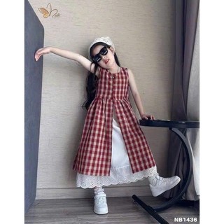 [B&G] Đầm váy maxi caro phối ren dài điệu đà cho bé gái từ 10-45kg(2-12 tuổi)