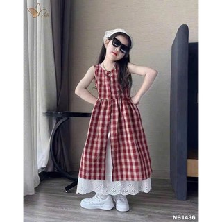 [B&G] Đầm váy maxi caro phối ren dài điệu đà cho bé gái từ 10-45kg(2-12 tuổi)