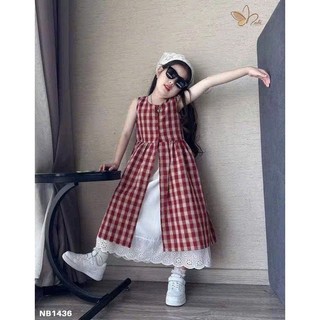 [B&G] Đầm váy maxi caro phối ren dài điệu đà cho bé gái từ 10-45kg(2-12 tuổi)