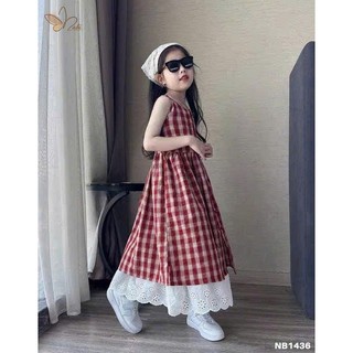 [B&G] Đầm váy maxi caro phối ren dài điệu đà cho bé gái từ 10-45kg(2-12 tuổi)