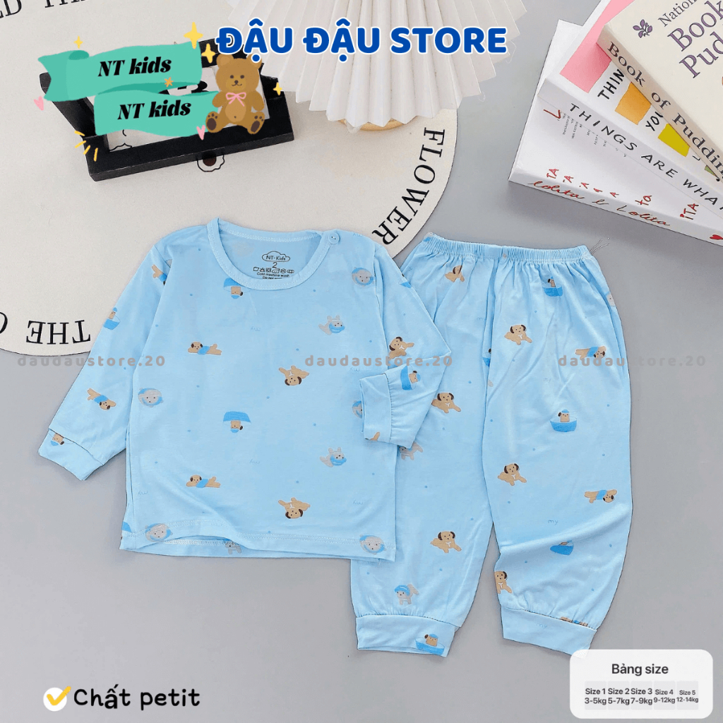 [Bộ Dài Cài Vai] Set 2/3 Bộ Dài Tay Màu Thun Petit In hoạ tiết mềm mịn cho bé sơ sinh 3-15kg NT-DL19 Đậu Đậu Store