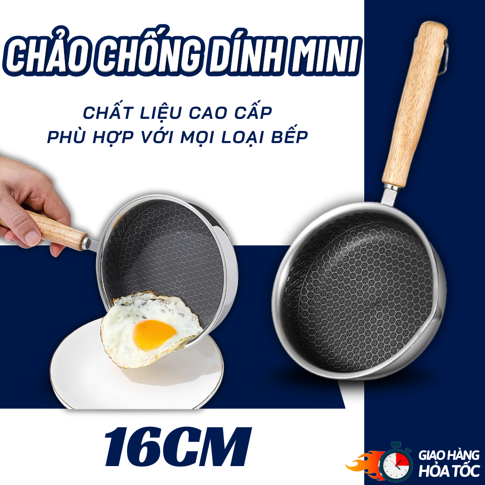 Chảo Chiên, Xào, Rán, Chảo Đúc Inox 16cm Chống Dính, Tay Cầm Gỗ Cách ...
