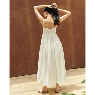 WHITE BY NHI - Đầm maxi trắng dây mảnh xếp nếp - Sand Dress