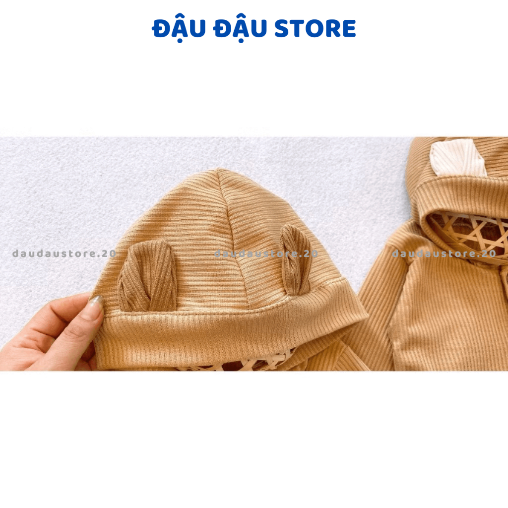 Áo Khoác Len Tăm Cho Bé Mặc 4 Mùa Mũ Tai Gấu Phong Cách In Ngực 3-10kg Đậu Đậu Store