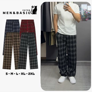 Quần Sọc Caro Ống Rộng Nam Nữ MEN&BASIC Vải Dạ Nhung Dầy Dặn, Cá Tính Thời Trang Vải Siêu Nhẹ