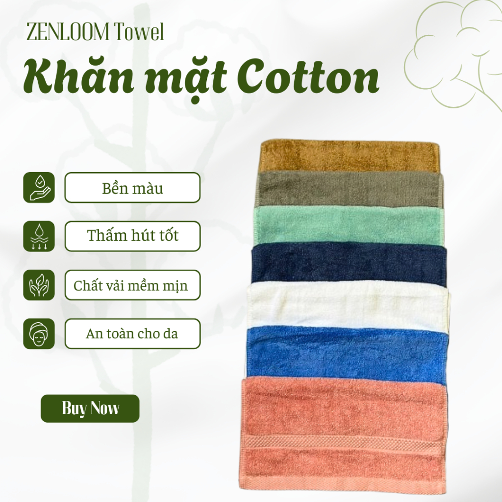 Khăn mặt cotton  | Dày mịn, thấm hút tốt, không xổ lông – Dùng cho gia đình