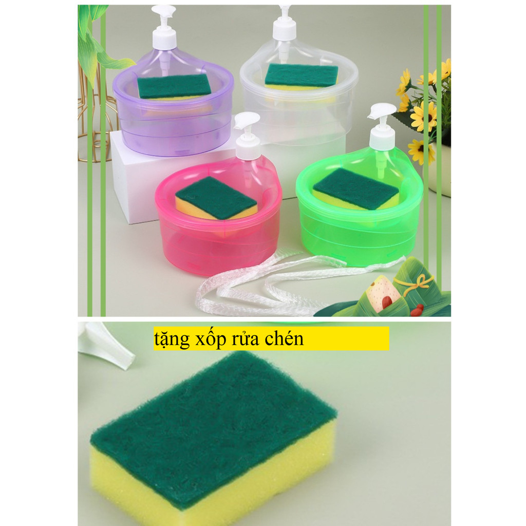 Hộp Đựng Nước Rửa Chén Đa Năng Có Ngăn Đựng Xà Bông-tặng kèm xốp rửa chén