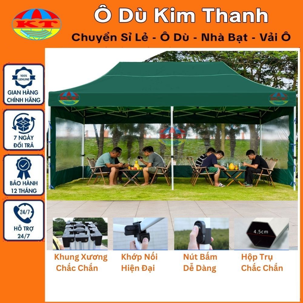 [Hàng Chuẩn - Màu Xanh Lá] Nhà Bạt Di Động Gấp Gọn 3M X 3M; 2M x 2M Che Nắng Mưa Ngoài Trời, Khung Thép Sơn Tĩnh Điện