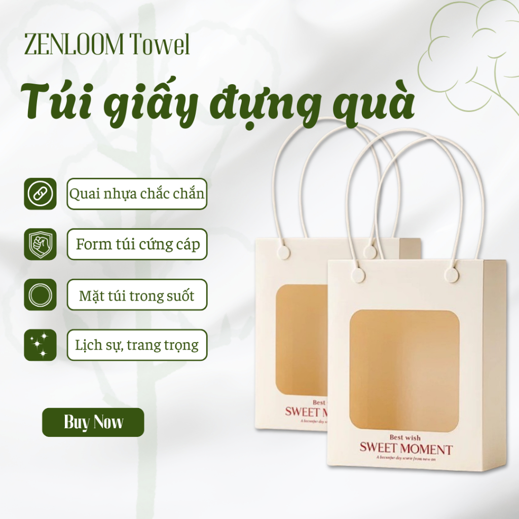 Túi Giấy ( 18x14x8cm) Màu Trắng Mặt Kính Mica Quai Nhựa Đựng Quà Tặng, Gấu, Hoa Thiết Kế Xinh Xắn