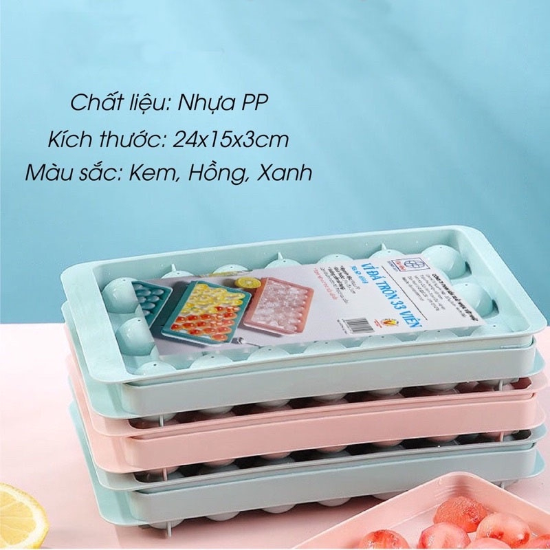 COMBO 5 Khay Đá Bi Tròn Tủ Lạnh 33 Viên Có Nắp Đậy Việt Nhật , Khuôn LàmThạch Hoa Quả Hình tròn