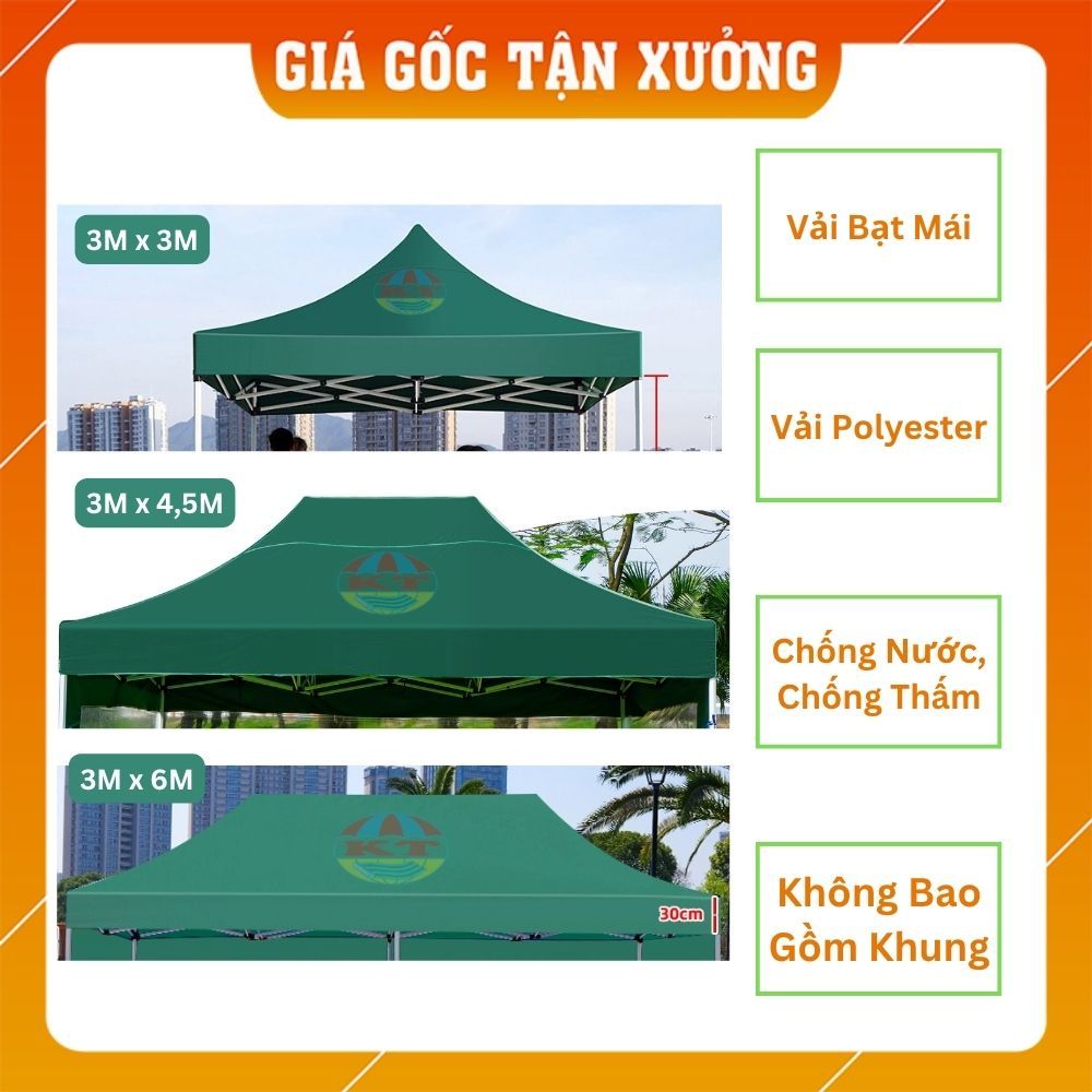 Tấm Bạt Mái Màu Xanh Lá Nhà Bạt 3M x 3M; 3M x 4,5M; 3M x 6M, 2M x 2M (chưa bao gồm khung xương)