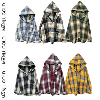Áo khoác chống nắng nam nữ Flannel Form rộng chất vải dạ cotton kẻ caro dày dặn- DOKYJI