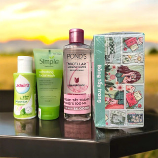 Combo 4 món : 1 tẩy trang Pond's 100ml+ 1 Bông tẩy trang 40 miếng+1 dung dịch vệ sinh XL 60ml +1 sữa rửa mặt SimPle 50g