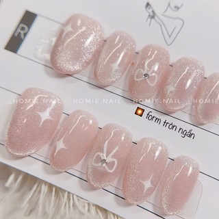 [B104] Móng úp thiết kế mắt mèo hồng thạch siêu xinh và tôn da nơ và đá bắt sáng by Bloom.nailbox