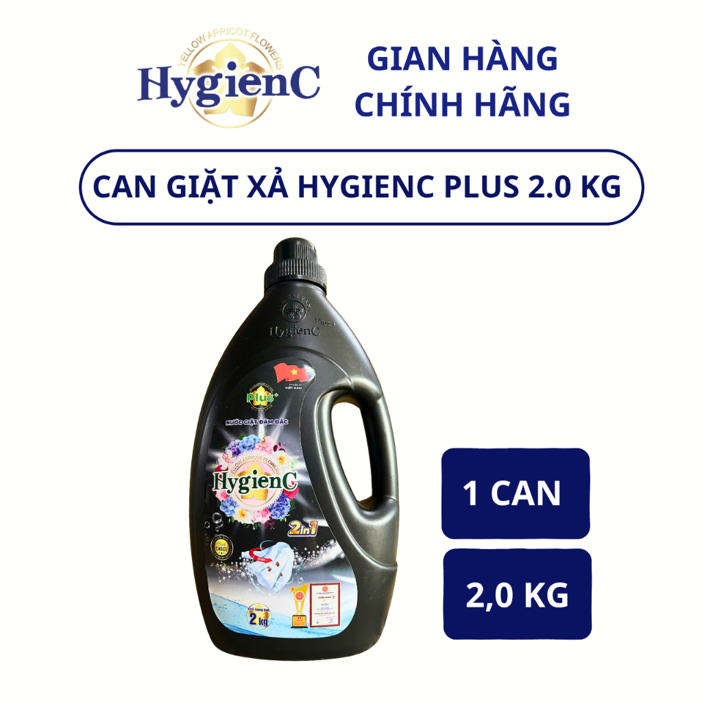 Can Nước Giặt Dưỡng Vải Đậm Đặc HygienC Plus 2,0 Kg - Hương Nước Hoa (Nhiều Mùi Hương)