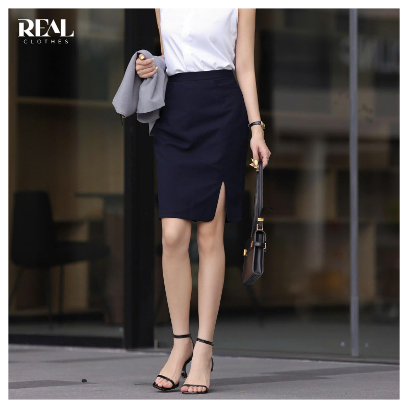 Chân váy bút chì trơn cơ bản xẻ trước có túi REAL CLOTHES (tổng hợp màu), váy công sở ít nhăn